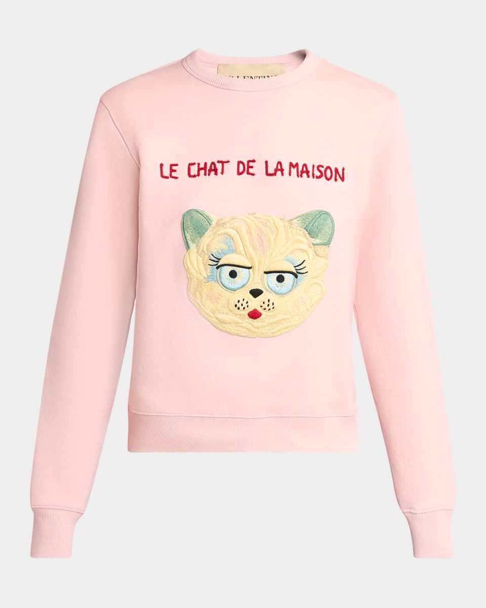 Cat-Embroidered Cotton Jersey Sweatshirt